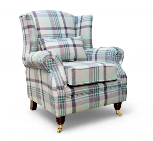 Wing Chair Fireside High Back Armchair Melbourne Heather Wool Tartan
