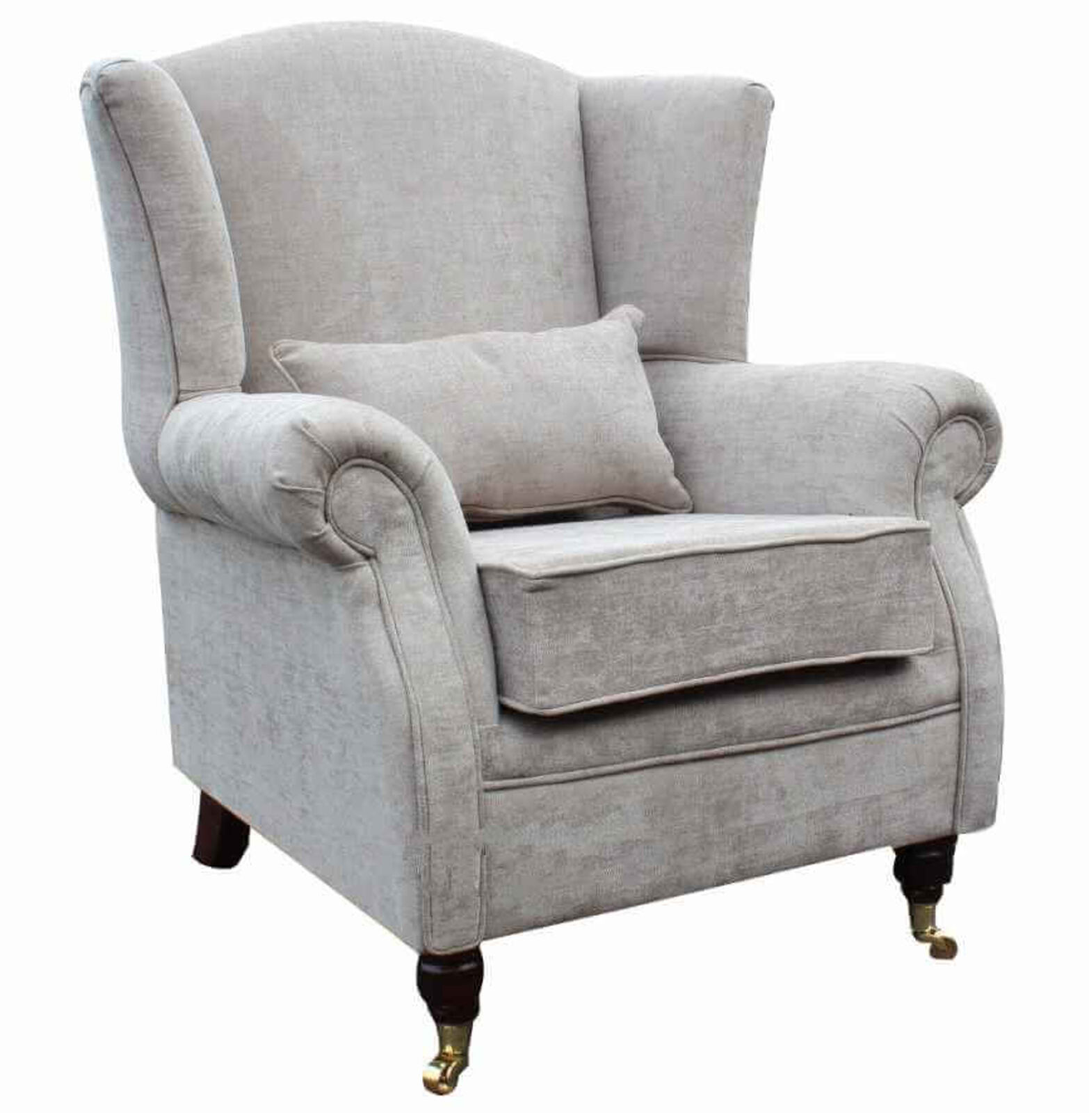 Product photograph of Wing Chair Fireside High Back Armchair Velluto Hessian Mink Fabric from Designer Sofas 4U