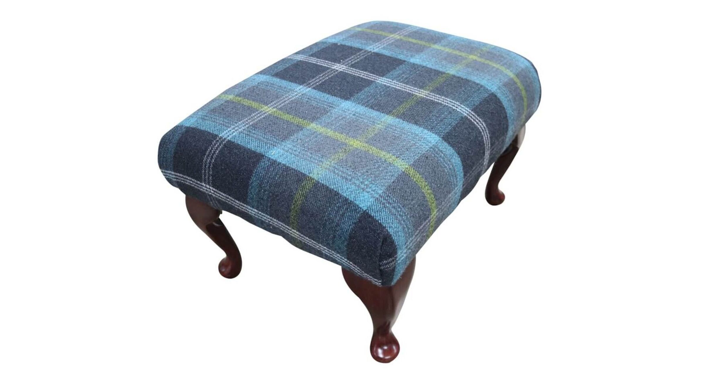 Wing Chair Footstool Balmoral Azure P&S Fabric, Footstools, Cubes, Ottomans