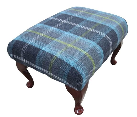Wing Chair Footstool Balmoral Azure Checked P&S Fabric
