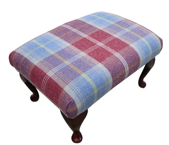 Wing Chair Footstool Balmoral Ruby Checked P&S Fabric