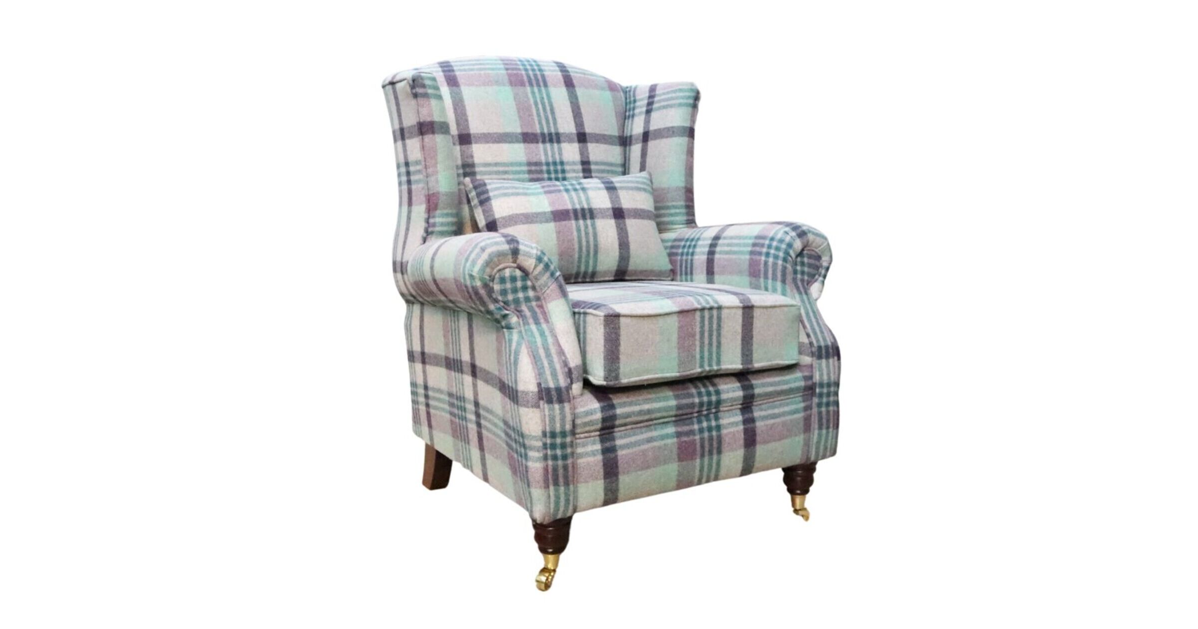 Wing Chair Fireside High Back Armchair Melbourne Heather Wool Tartan