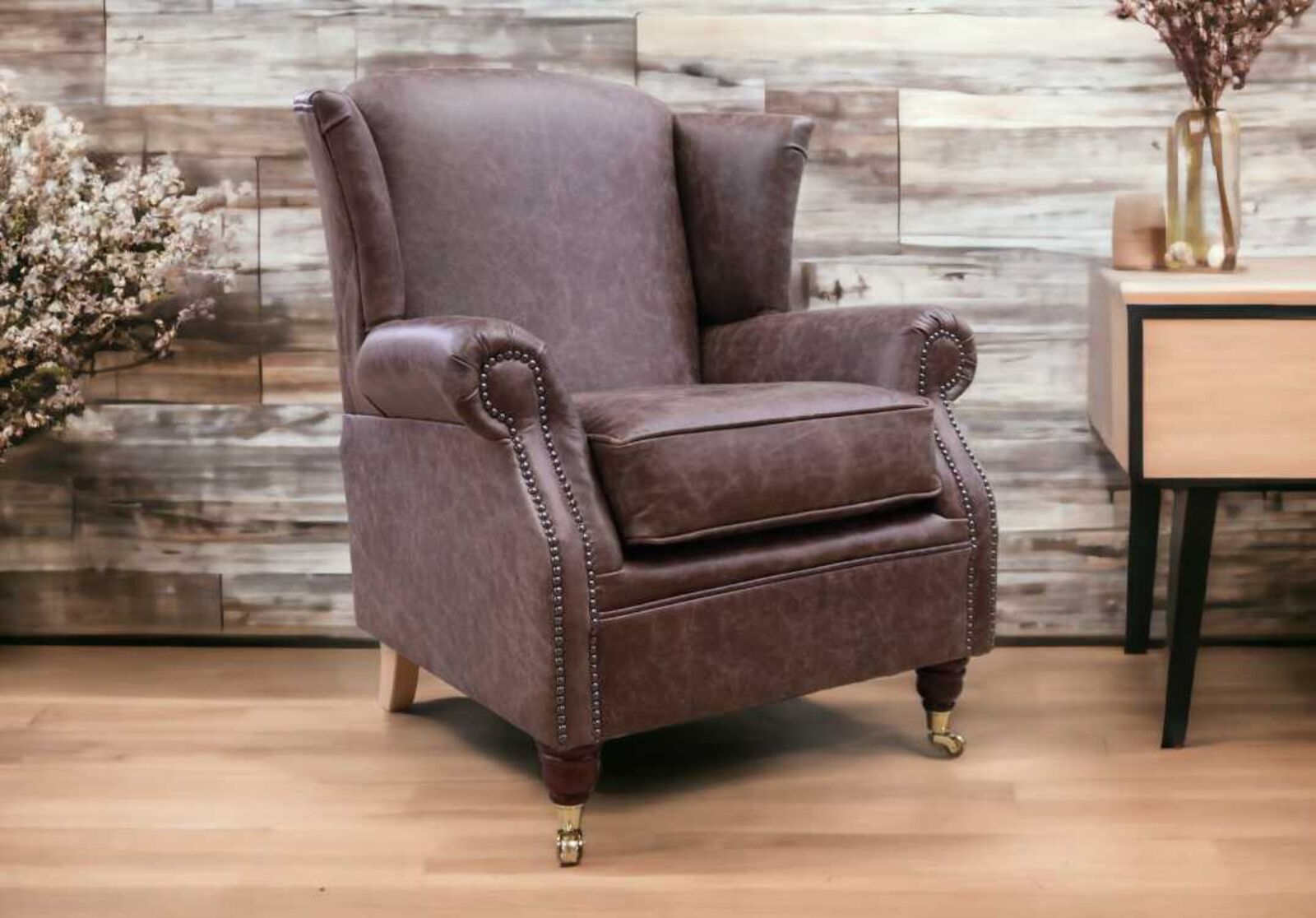 Product photograph of Southwold Chesterfield Wing Chair Fireside High Back Leather Armchair Cracked Wax Espresso Leather from Designer Sofas 4U