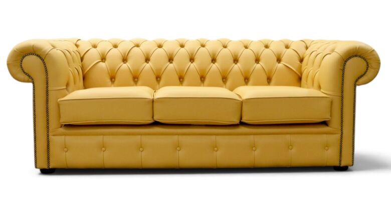 Yellow Chesterfield Leather Sofa – Classic Tufted 3 Seater Maximo Mellow