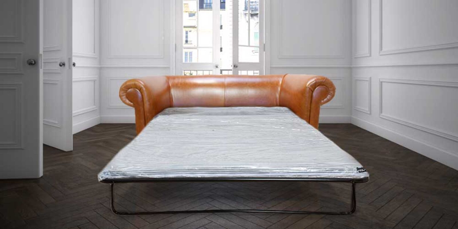 Product photograph of 1930 S Chesterfield 2 Seater Sofa Bed Bruciato Leather from Designer Sofas 4U