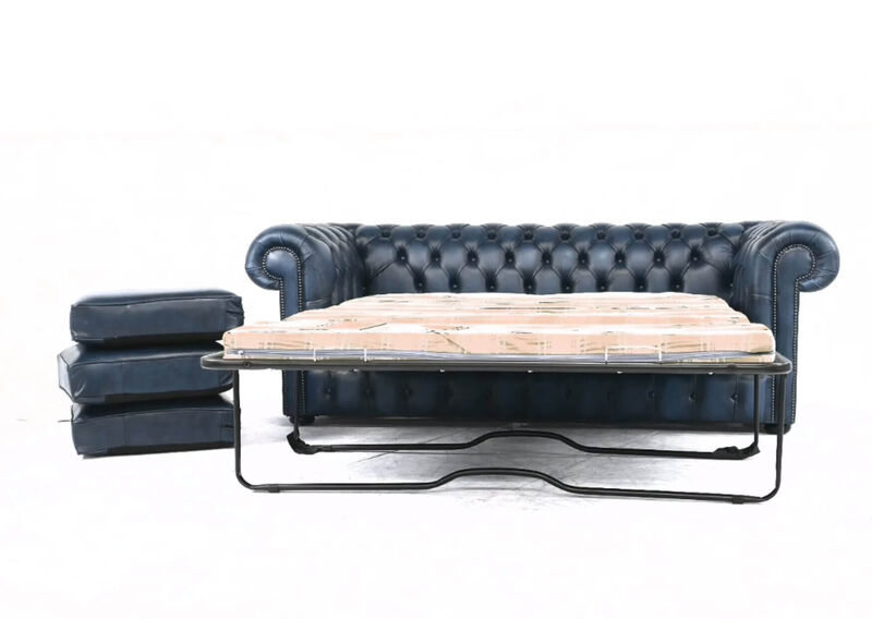Product photograph of Chesterfield Classic 3 Seater Sofa Bed Antique Blue Real Leather from Designer Sofas 4U