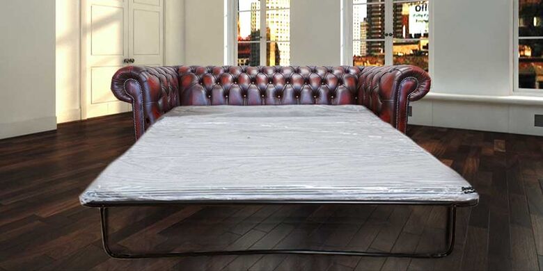 Chesterfield 3 Seater SofaBed Antique Oxblood Red Real Leather