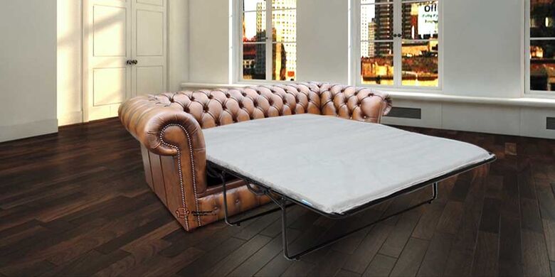 Chesterfield 3 Seater Antique Tan Leather SofaBed Settee Offer