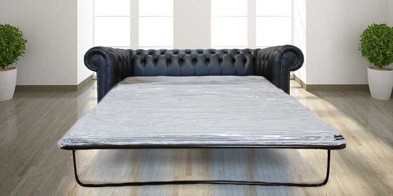 Chesterfield 3 Seater SofaBed Shelly Black Real Leather