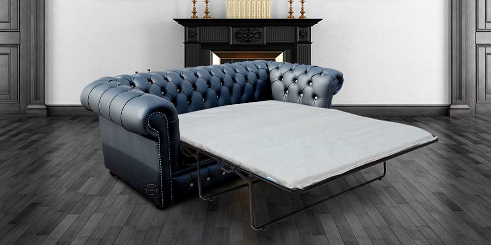 Chesterfield Seater Shelly Black Leather Grey Buttons Sofa Bed Sale