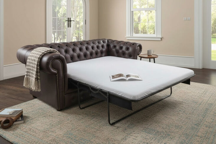 Chesterfield 3 Seater Espresso Brown Faux Leather SofaBed Offer