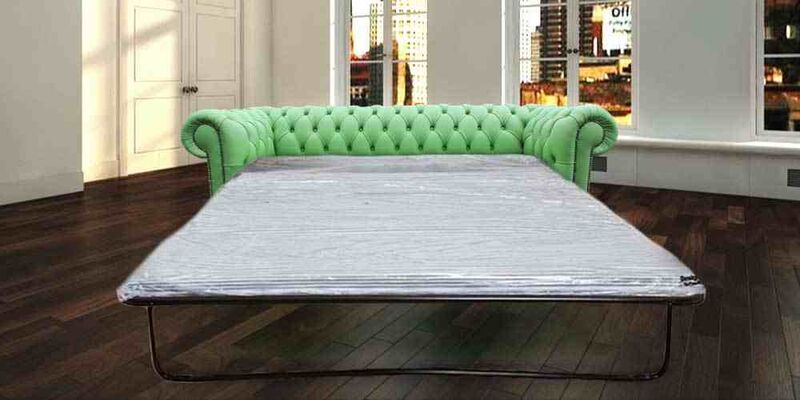 Product photograph of Chesterfield 3 Seater Settee Apple Green Leather Sofabed Offer from Designer Sofas 4U