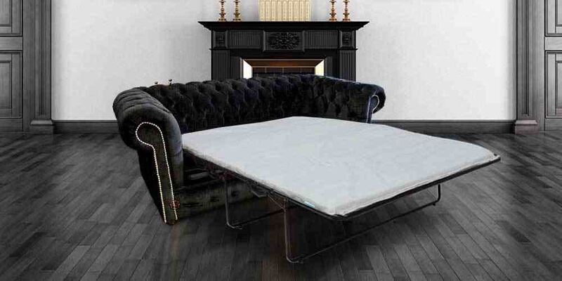 Product photograph of Pull Out Sofa Bed Sale In Black Fabric Chesterfield 3 Seater from Designer Sofas 4U