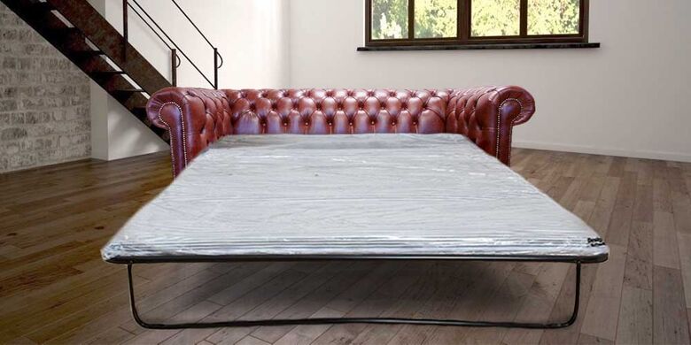 Chesterfield 3 Seater Settee Old English Chestnut Leather SofaBed
