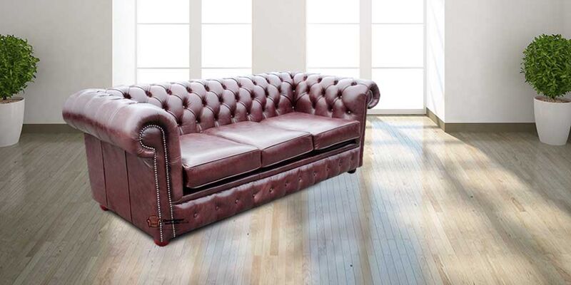 Product photograph of Chesterfield 3 Seater Settee Old English Red Brown Leather Sofabed from Designer Sofas 4U