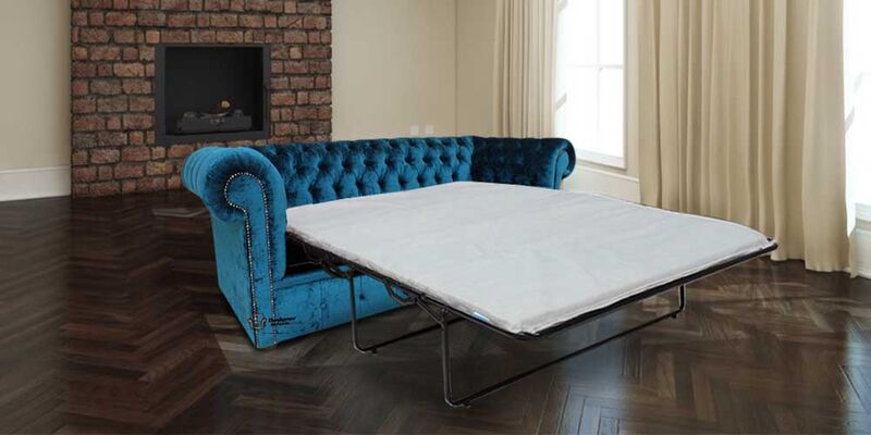 Product photograph of Chesterfield 3 Seater Settee Pastiche Petrol Velvet Sofabed Offer from Designer Sofas 4U
