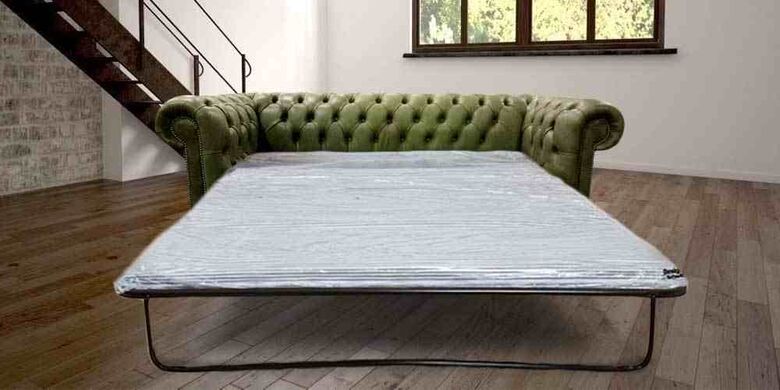Chesterfield 3 Seater Settee Selvaggio Sage Green Leather SofaBed