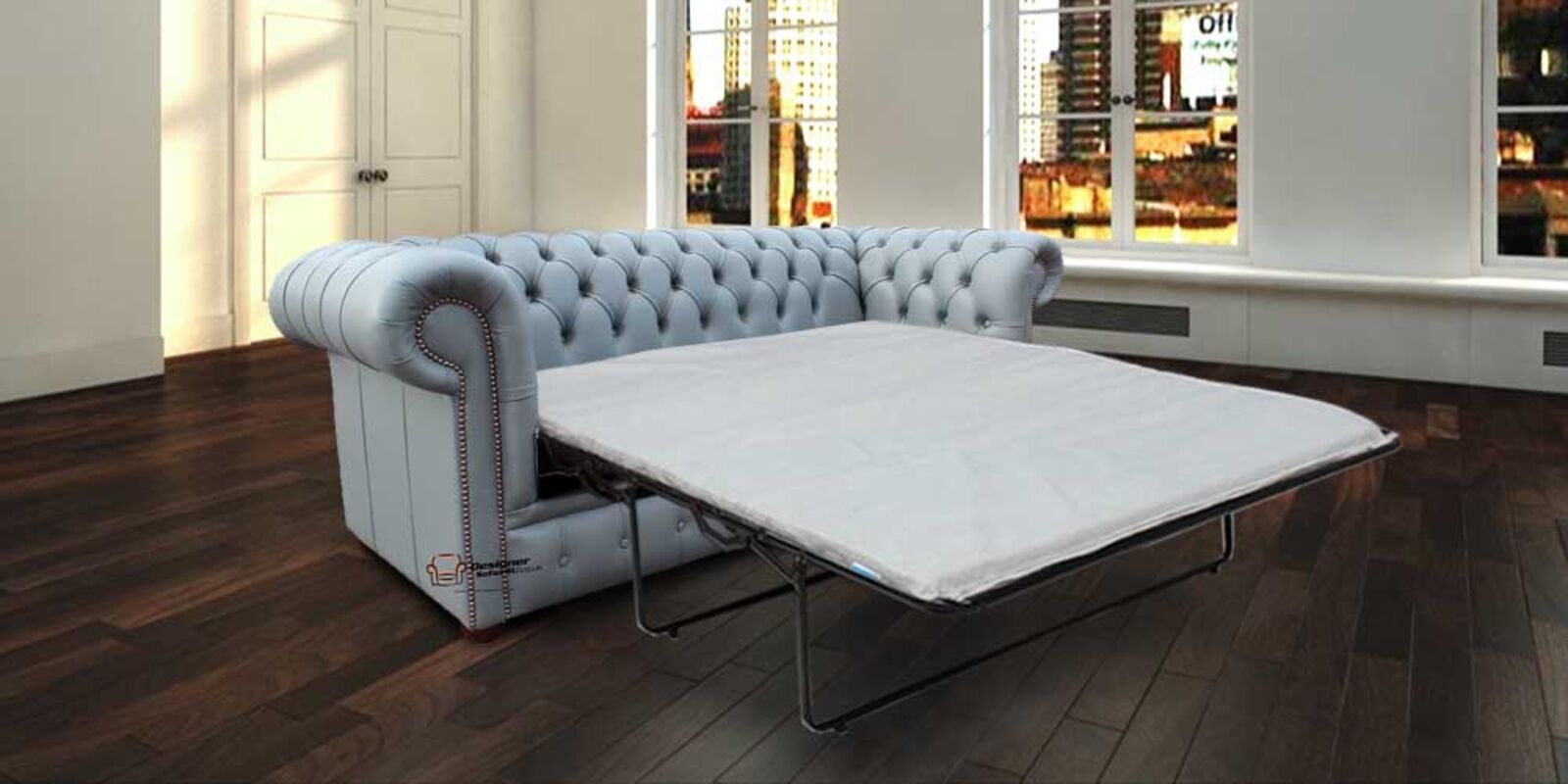 Product photograph of Chesterfield 3 Seater Settee Iron Grey Leather Sofabed Offer from Designer Sofas 4U
