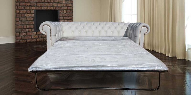 Product photograph of Pull Out Sofa Bed Sale In White Leather Brass Studs Chesterfield Amp Hellip from Designer Sofas 4U