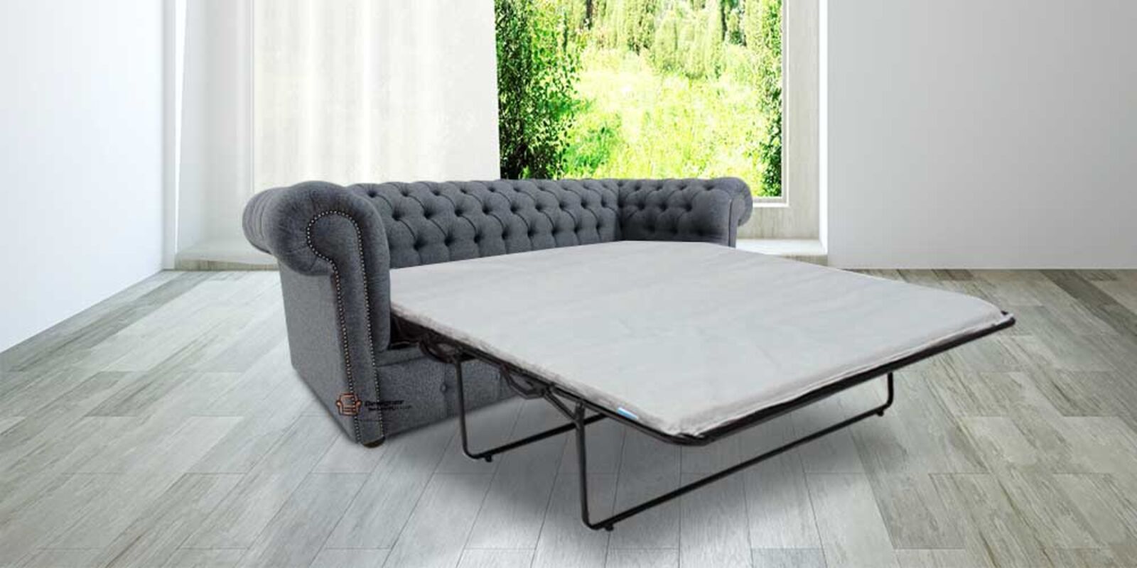Product photograph of Chesterfield Arnold Wool 3 Seater Sofabed Settee Glamis Glacier Grey from Designer Sofas 4U