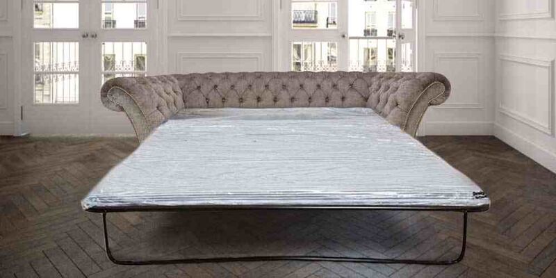Product photograph of Pull Out Sofa Bed In Perla Illusions Grey Fabric Chrome Studding Amp Hellip from Designer Sofas 4U