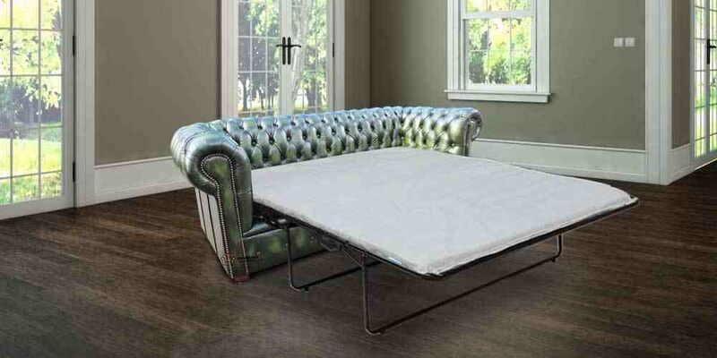 Product photograph of Chesterfield Pull Out Sofa Bed In Antique Green Leather London Amp Hellip from Designer Sofas 4U