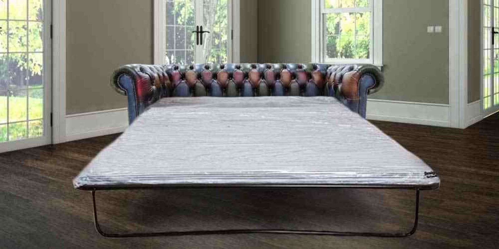 Product photograph of Chesterfield Patchwork Antique 3 Seater Settee Leather Sofabed Offer from Designer Sofas 4U