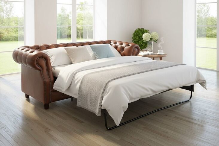 Chesterfield Richmond Grand 3 Seater Antique Tan Leather Sofabed Settee Offer