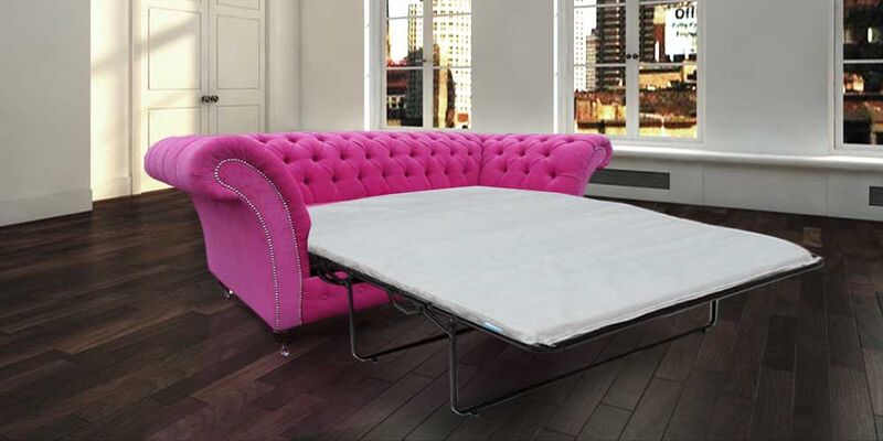Product photograph of Chesterfield Rutland Balmoral 3 Seater Pink Fuchsia Fabric Sofabed from Designer Sofas 4U