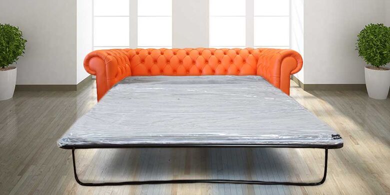 Chesterfield Thomas 3 Seater Settee Flamenco Orange Leather SofaBed Offer