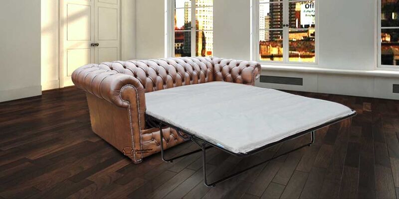 Product photograph of Best Pull Out Sofa Bed In Antique Brown Leather Chesterfield Amp Hellip from Designer Sofas 4U