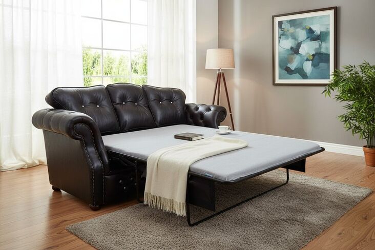 Era Crystal 3 Seater Sofabed Settee Traditional Chesterfield Black Leather