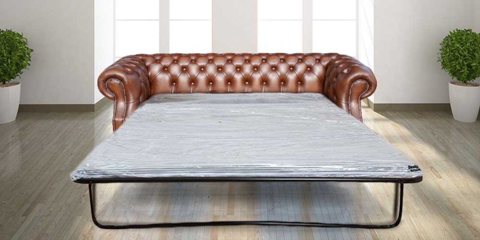 Product photograph of Pull Out Sofa Bed Sale In Graham Chesterfield 3 Seater Antique Tan Leather from Designer Sofas 4U