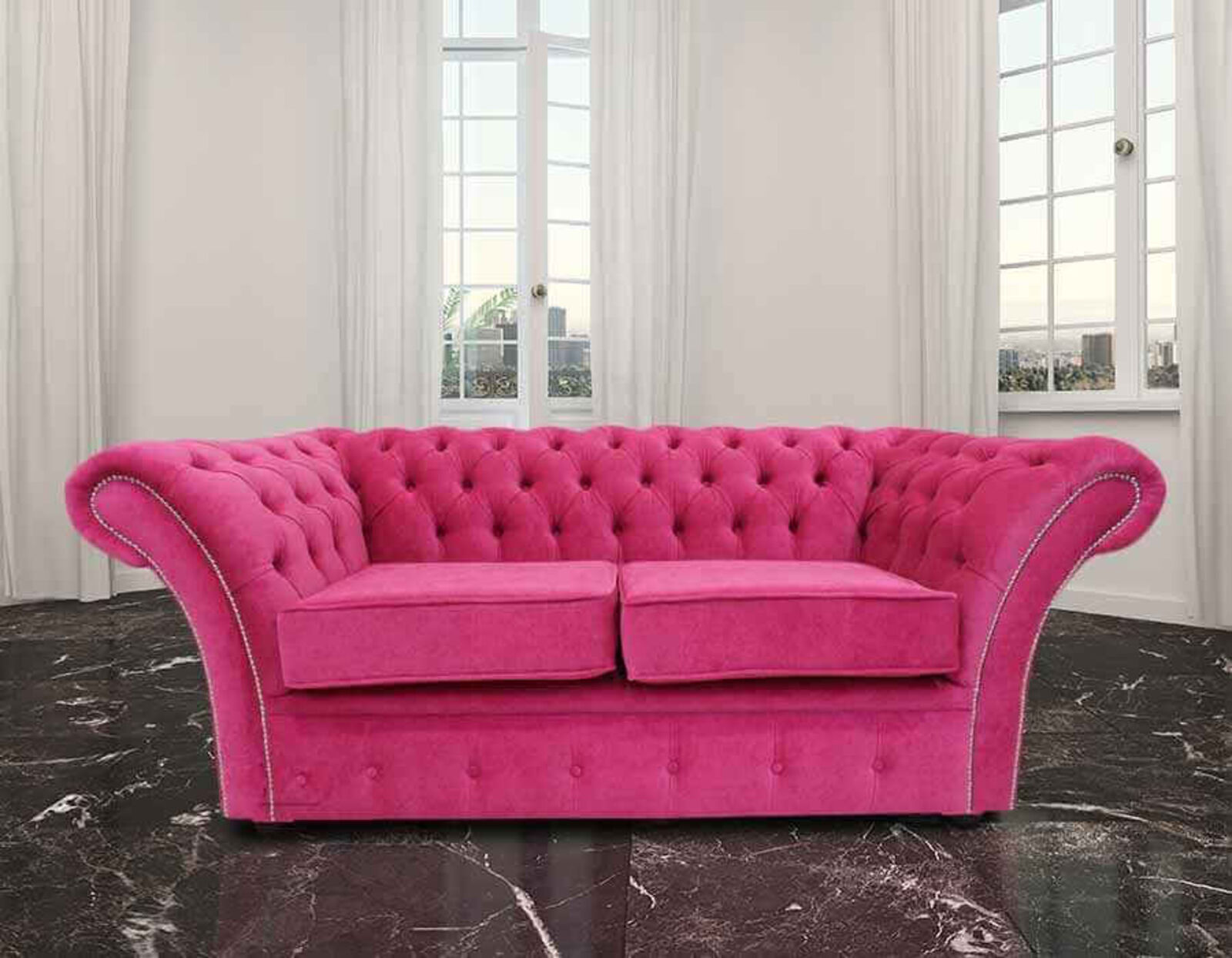 Product photograph of Chesterfield Balmoral 2 Seater Sofa Settee Danza Fuchsia Pink Fabric from Designer Sofas 4U