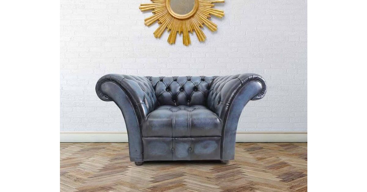 Chesterfield Balm Armchair Oned, Blue Leather Armchair