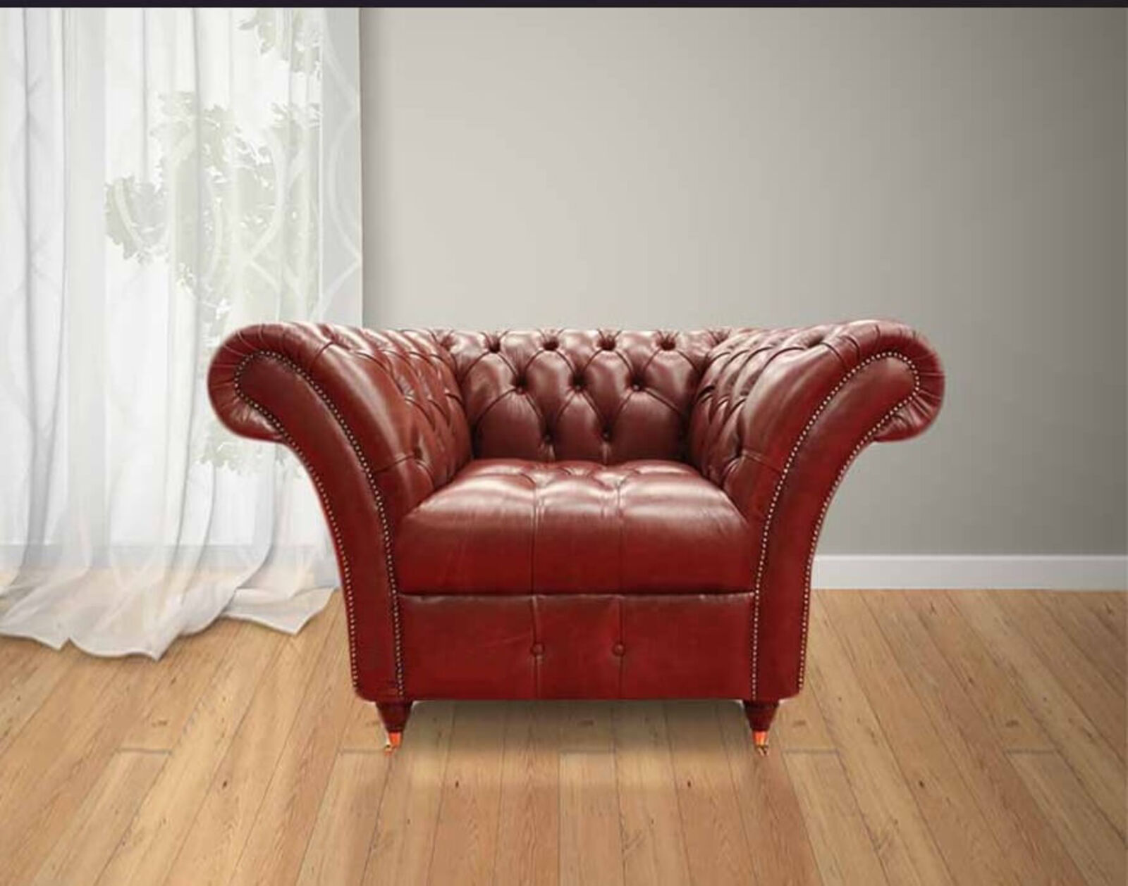 Product photograph of Old English Aniline Chestnut Leather Chesterfield Balmoral Armchair Buttoned Seat Designersofas4u from Designer Sofas 4U