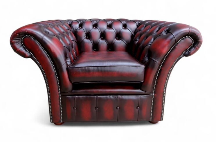 Chesterfield Balmoral Club Chair Antique Oxblood Red Real Leather