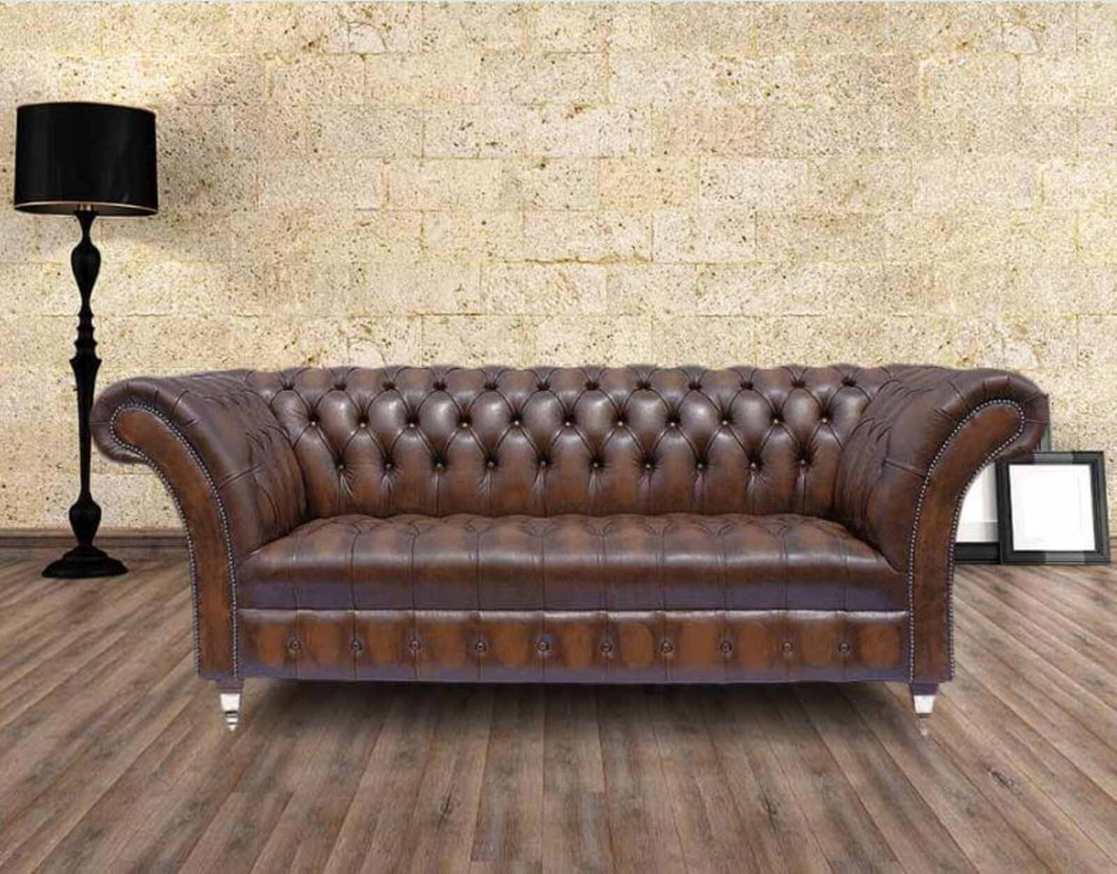 Product photograph of Chesterfield 3 Seater Highgrove Leather Sofa Antique Brown from Designer Sofas 4U