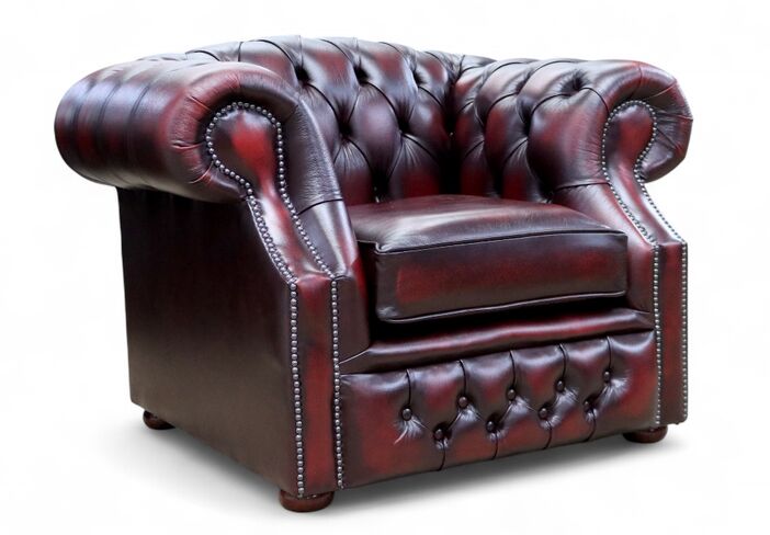 Rub Off Antique Oxblood Leather Chesterfield Oxley Club ArmChair | DesignerSofas4U