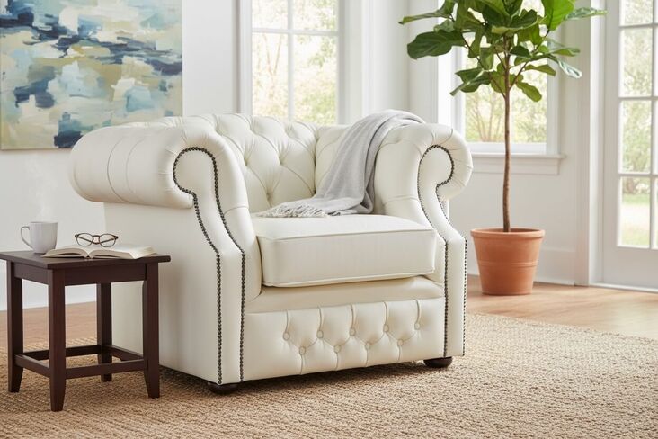 Chesterfield Buckingham Club Chair Cottonseed Cream Leather