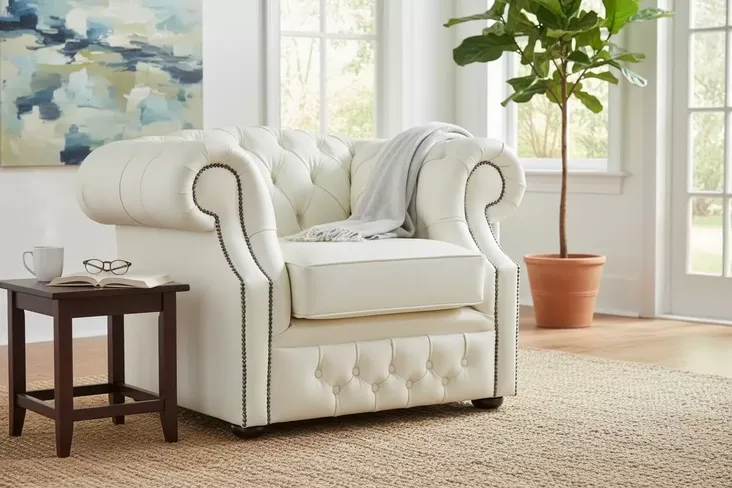 Chesterfield Buckingham Club Chair Cottonseed Cream Leather
