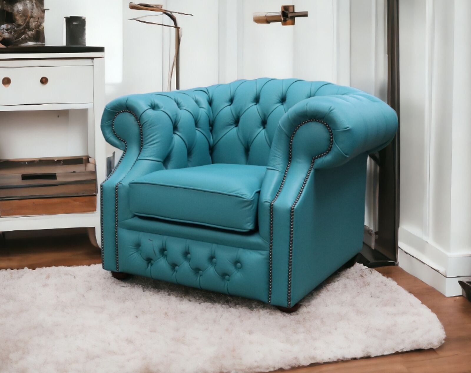 Product photograph of Chesterfield Buckingham Club Chair Dark Teal Leather Stock from Designer Sofas 4U