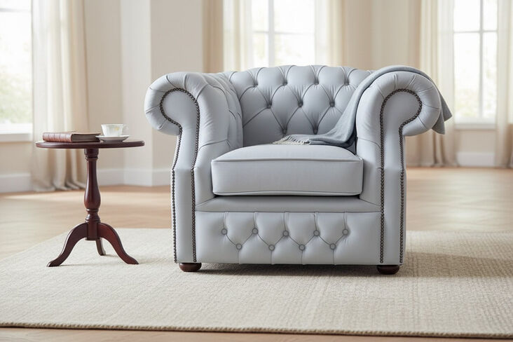 Chesterfield Buckingham Club Chair Silver Grey Leather