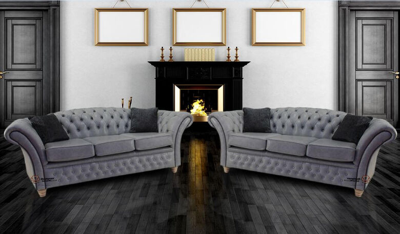 Chesterfield Churchill 3+3 Seater Sofa Settee Stella Liquorice Leather Suite