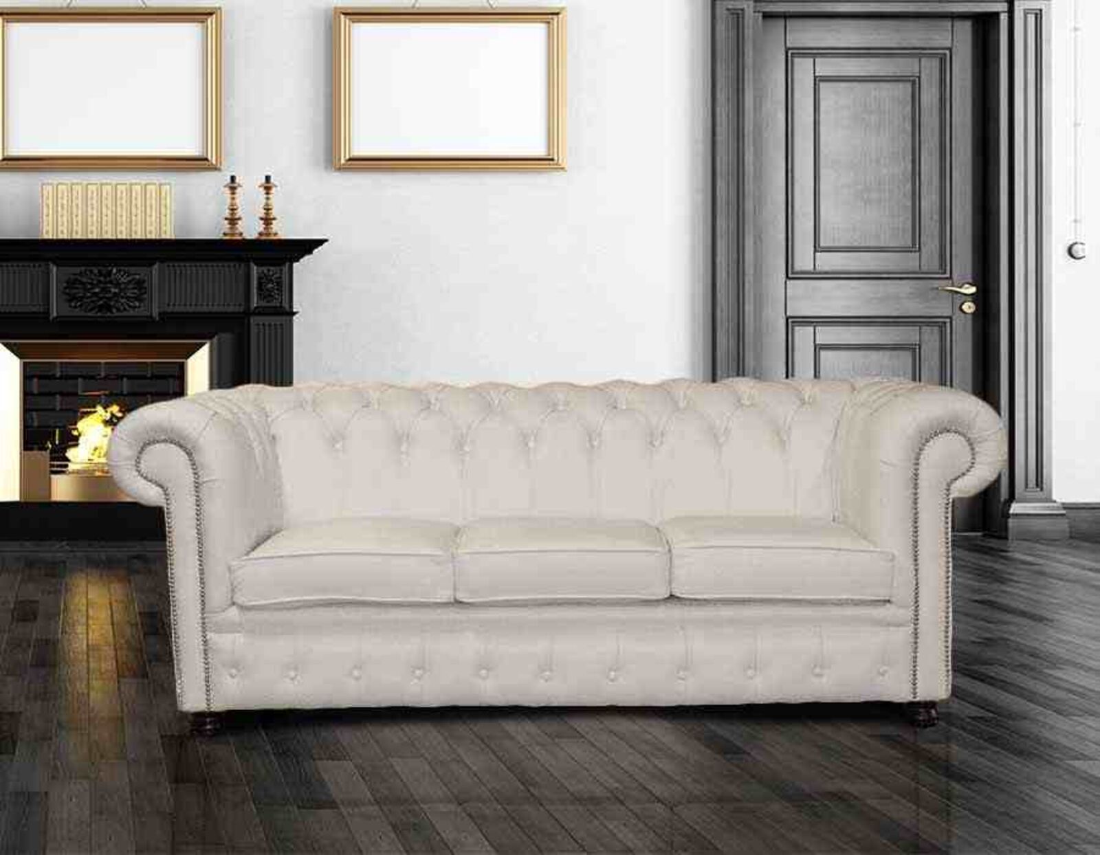 Product photograph of Chesterfield Handmade 3 Seater Sofa Settee Shelly Winter White Real Leather from Designer Sofas 4U