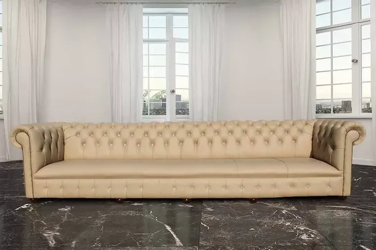 Chesterfield 6 Seater Shelly Ivory Leather Crystal Diamond Sofa Offer