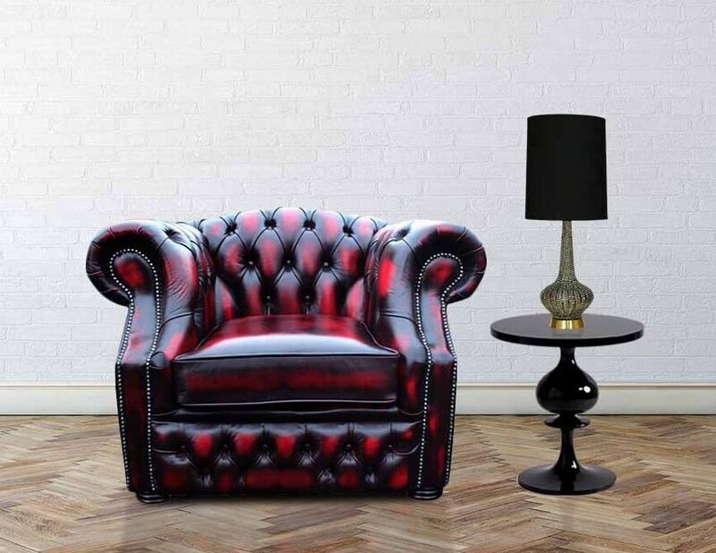 Product photograph of Chesterfield Oxford Club Armchair Antique Oxblood Red Leather from Designer Sofas 4U