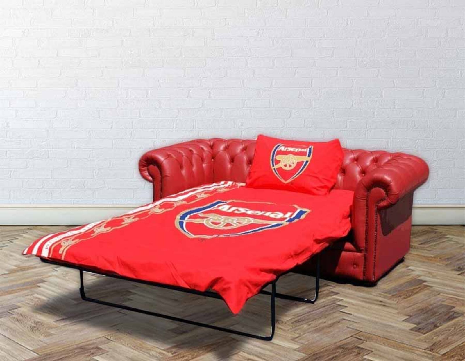 Product photograph of Chesterfield Red Leather Arsenal Sofabed Uk Manufactured from Designer Sofas 4U