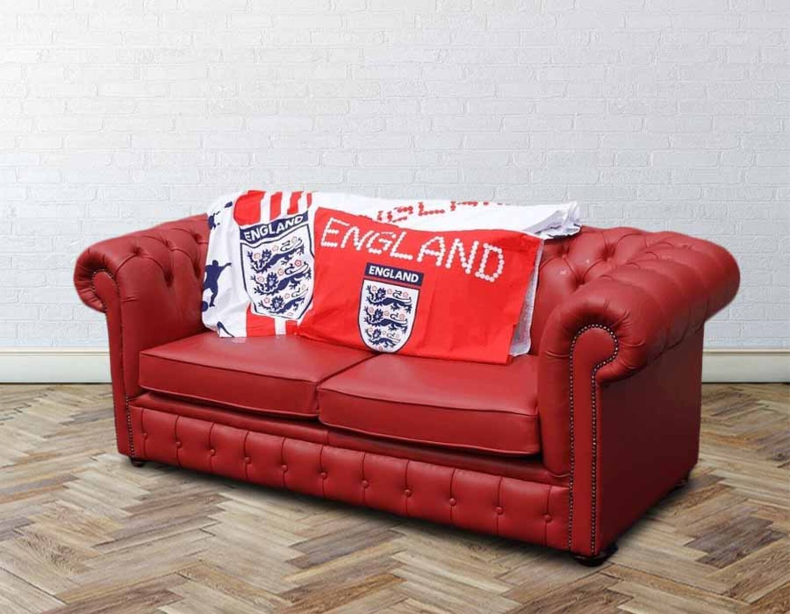 Product photograph of Chesterfield Red Leather England Sofabed Uk Manufactured from Designer Sofas 4U