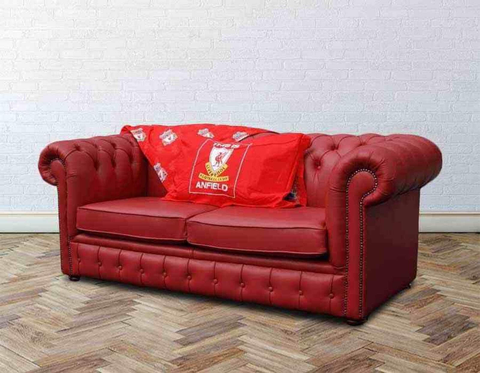 Product photograph of Chesterfield Red Leather Liverpool Sofabed Uk Manufactured from Designer Sofas 4U